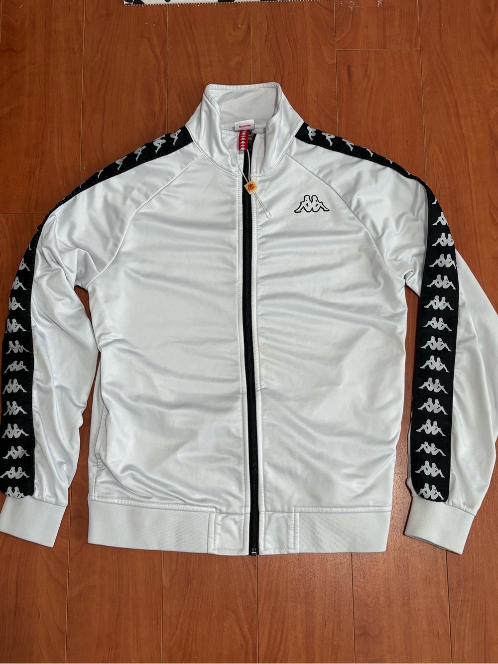 Kappa White Track Jacket with Black Logo Tape - Size Medium